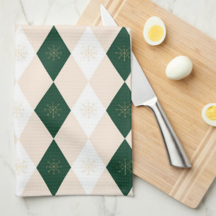 Elegant Christmas Harlequin Pattern with Snowflake Tea Towel