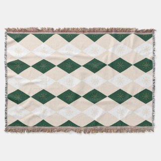 Elegant Christmas Harlequin Pattern with Snowflake Throw Blanket