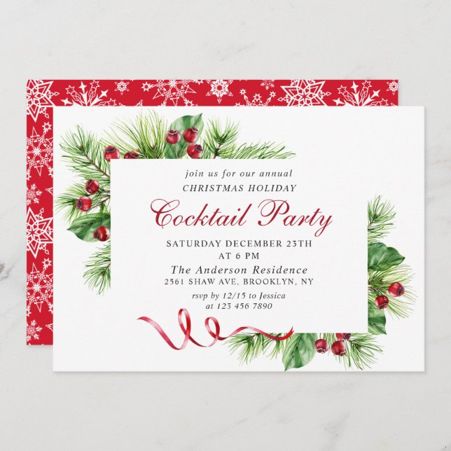 Elegant Christmas Holiday Cocktail Party Invitation (Front/Back)