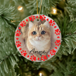 elegant christmas holiday Custom cat Photo Ceramic Ornament