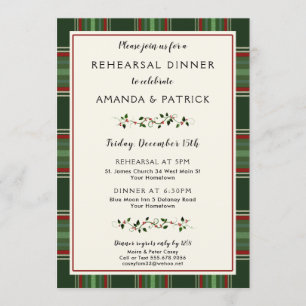 Elegant Christmas Holiday Wedding Rehearsal Dinner Invitation