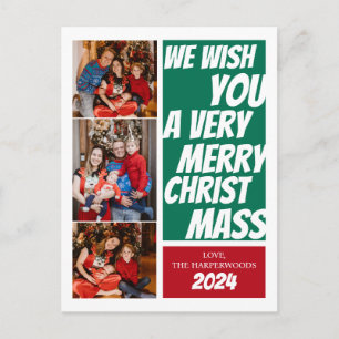 Elegant Christmas holidays Script Family 3 Photo Holiday Postcard