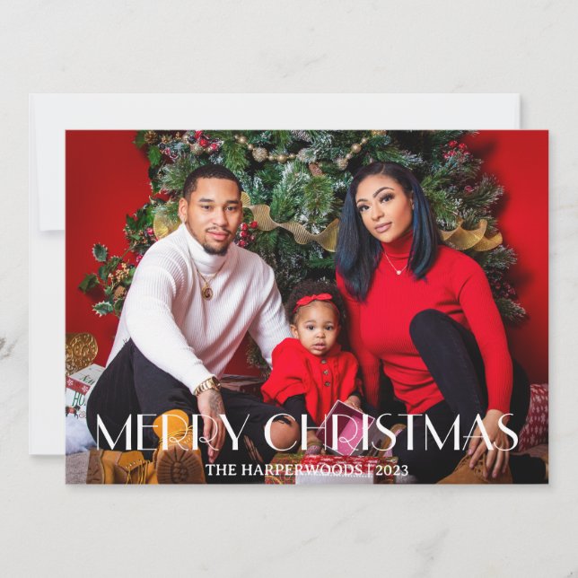 Elegant Christmas holidays Script Family One Photo Holiday Card (Front)