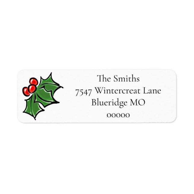Elegant Christmas holly berries leaves Return Address Label (Front)