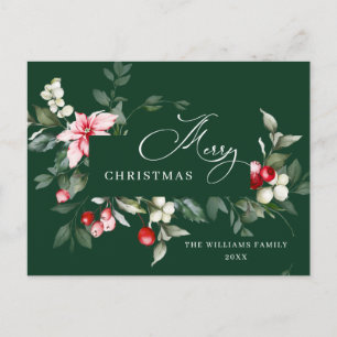 Elegant Christmas Holly Berry Holiday Greeting Postcard