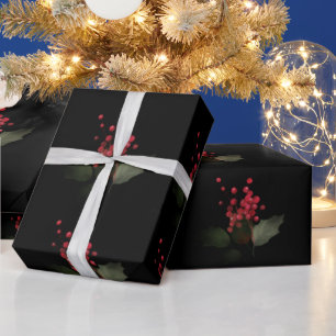 Elegant Christmas Holly Berry Holiday Wrapping Paper