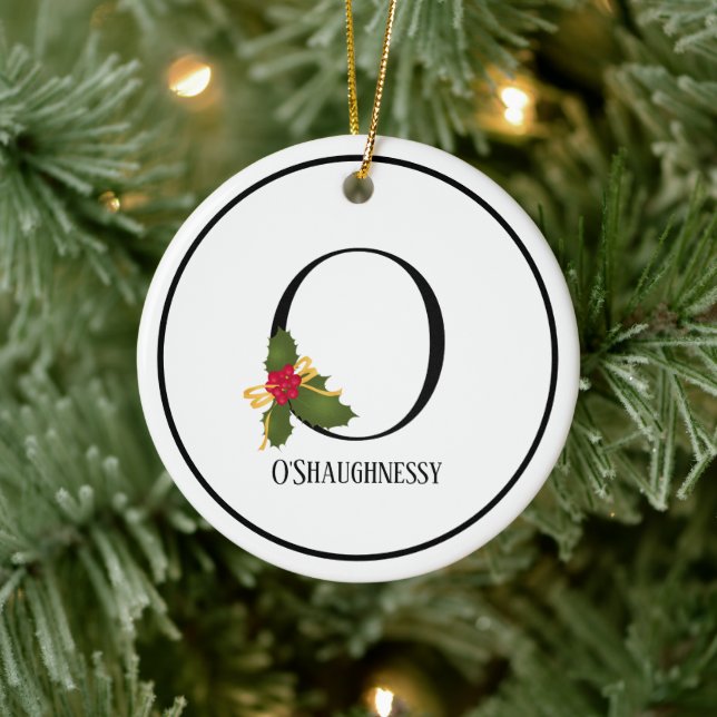 Elegant Christmas Holly Monogram Letter O Ceramic Ornament (Tree)