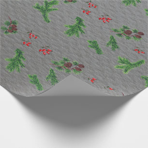 Elegant Christmas Holly Pine Cones Minimalist Wrapping Paper