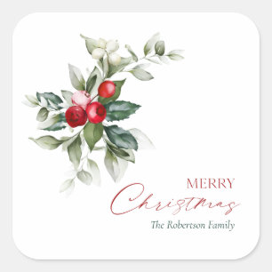 Elegant Christmas Holly Square Sticker