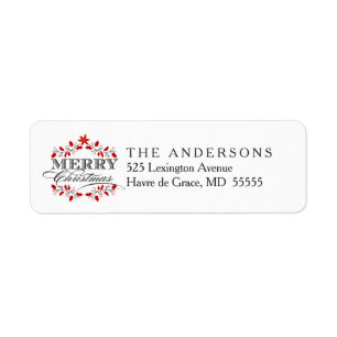 Elegant Christmas Holly Wreath Return Address Label