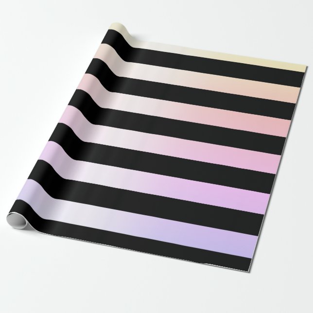 Elegant Christmas holographic & black stripe Wrapping Paper (Unrolled)