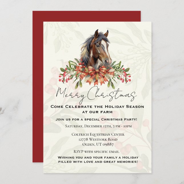 Elegant Christmas Horse Holiday Card (Front/Back)