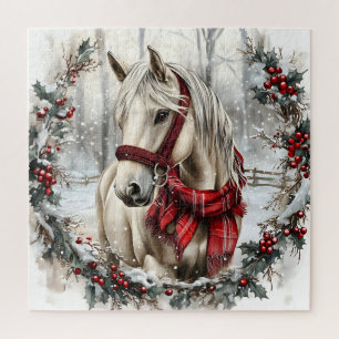 Elegant Christmas Horse with Winter Wreath Jigsaw Puzzle