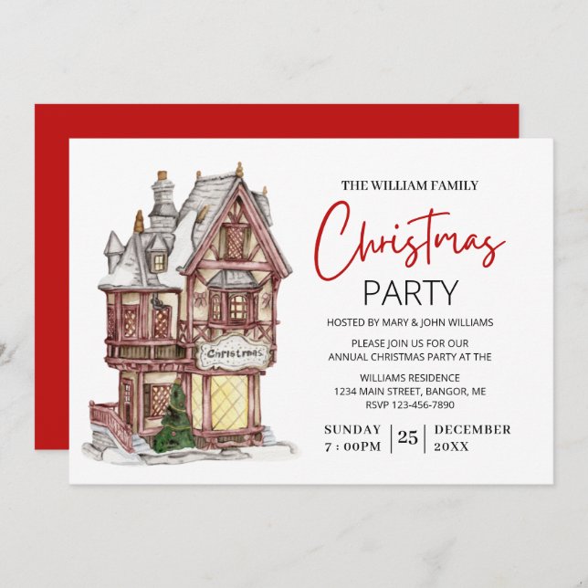 Elegant Christmas House Family Party Invitation (Front/Back)