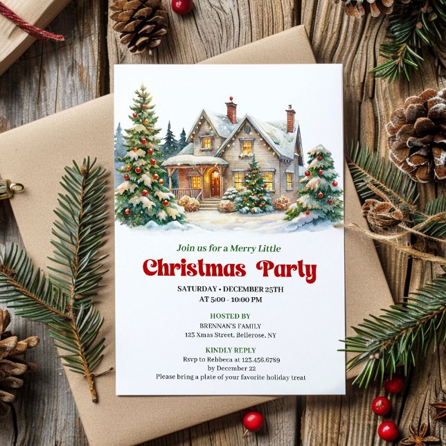 Elegant Christmas House Watercolor Holiday Invite (Elegant Christmas House Watercolor Holiday Invite)