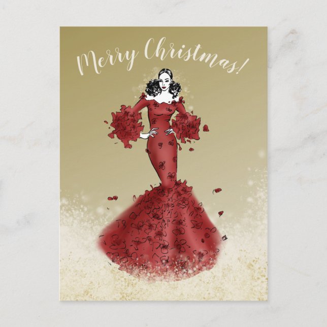 Elegant Christmas In Gold and Red Postcard (Front)