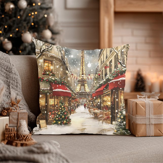 Elegant Christmas in Paris Holiday  Cushion (Elegant Christmas in Paris Holiday Throw Pillow)