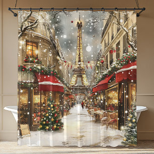 Elegant Christmas in Paris Holiday Shower Curtain
