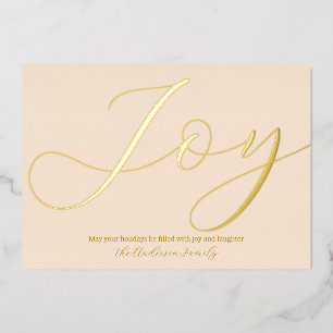 Elegant Christmas Joy Beige Gold Foil Holiday Card