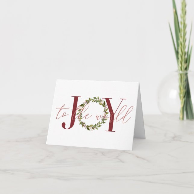 Elegant Christmas Joy to the World Holiday Wreath Card (Front)