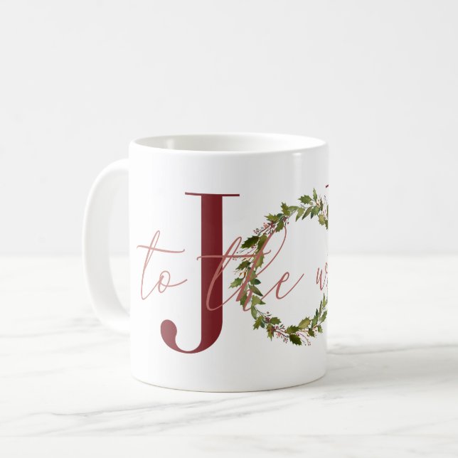 Elegant Christmas Joy to the World Wreath Coffee Mug (Front Left)
