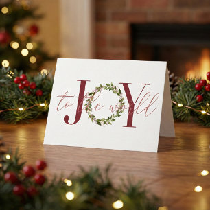 Elegant Christmas Joy to the World Wreath Holiday Card