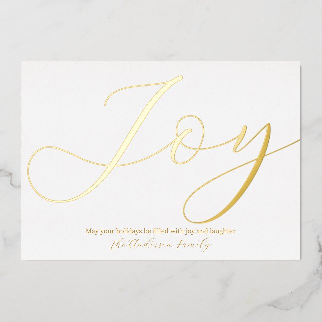 Elegant Christmas Joy White Gold Foil Holiday Card (Front)