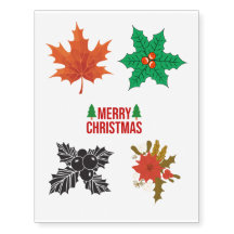Elegant Christmas Leaf Holiday Temporary Tattoo