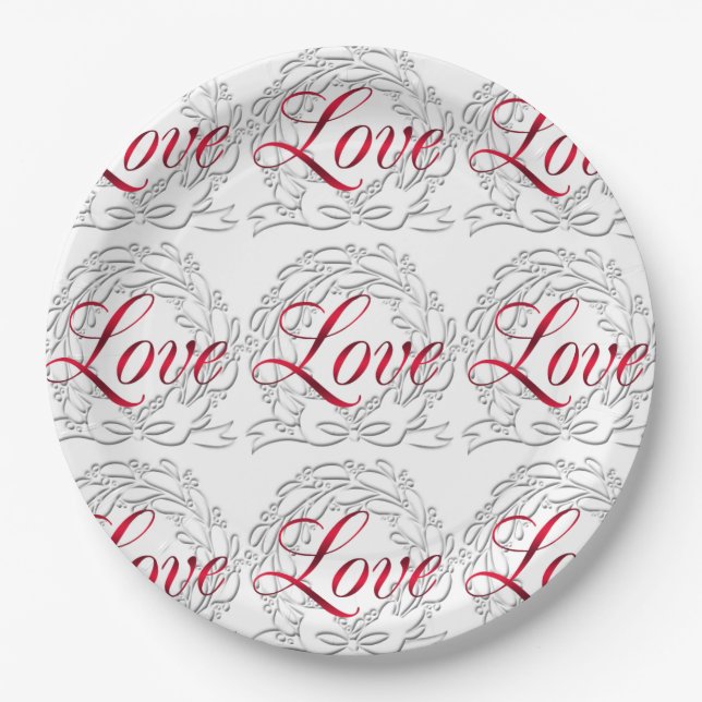 Elegant Christmas Love Holiday Wreath Paper Plate (Front)