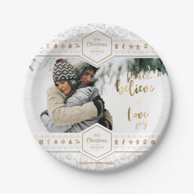 Elegant Christmas Love Photo Paper Plate (Front)