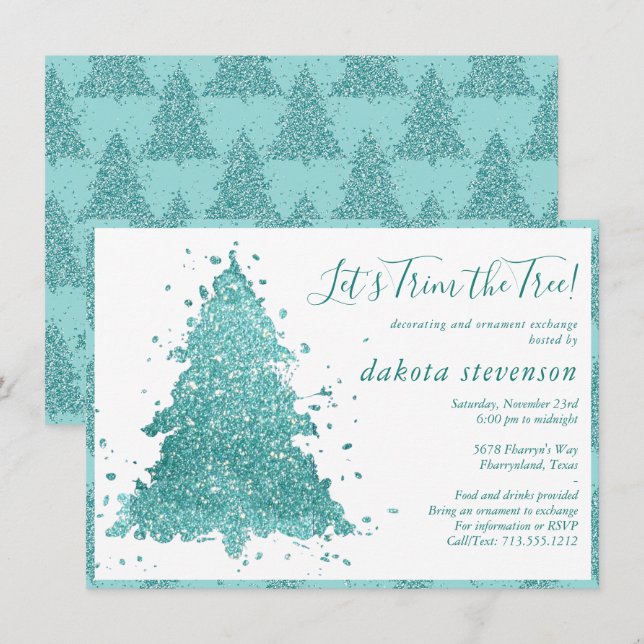 Elegant Christmas | Luxe Aqua Mint Tree Trim Party Holiday Card (Front/Back)