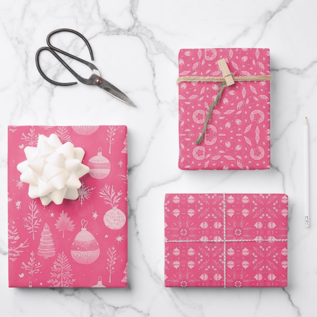 Elegant Christmas Mandala Pattern Ornament Pink Wrapping Paper Sheet (Front)