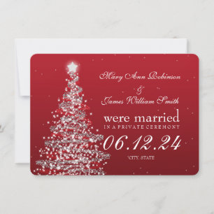Elegant Christmas Marriage Elopement Red Silver Holiday Card