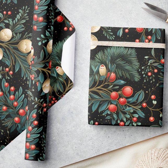 Elegant Christmas Mistletoe & Berry  Festive Wrapping Paper (Creator Uploaded)