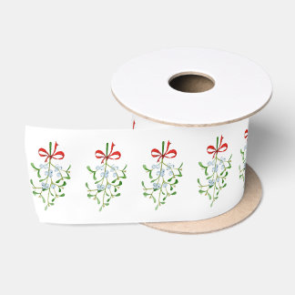 Elegant Christmas Mistletoe Pattern  Satin Ribbon