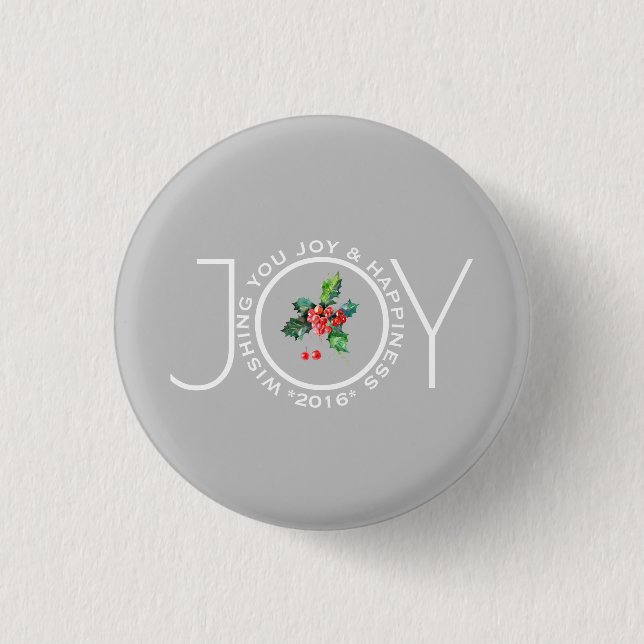 Elegant Christmas Mistletoe & Text Joy Template 3 Cm Round Badge (Front)