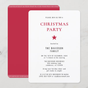 Elegant Christmas Modern Minimalist Chic Red Party Invitation