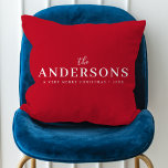 Elegant Christmas | Modern Stylish Red Large Name Cushion<br><div class="desc">A stylish modern pillow with your surname featured in classic typography paired with handwritten script in white over a gorgeous bright red colour. An elegant,  minimal design to stand out from the crowd this christmas season!</div>