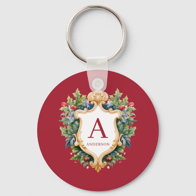 Elegant Christmas Monogram Letter  Key Ring (Front)