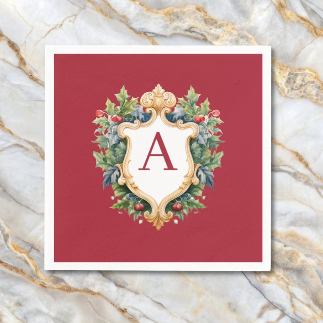 Elegant Christmas Monogram Letter  Napkin (Creator Uploaded)