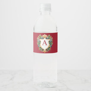 Elegant Christmas Monogram Letter Water Bottle Label