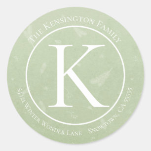 Elegant Christmas Monogram Pine Branches Address Classic Round Sticker