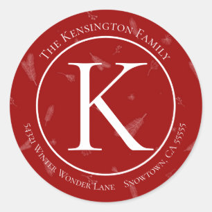 Elegant Christmas Monogram Pine Branches Address Classic Round Sticker
