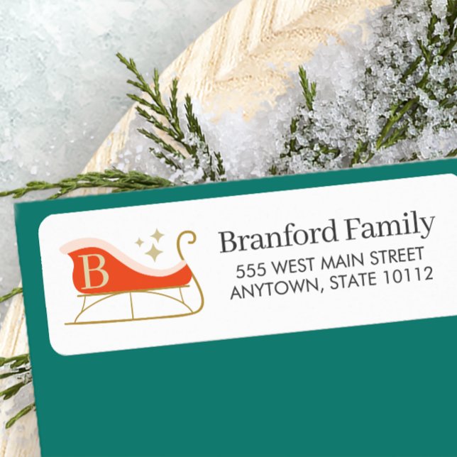 Elegant Christmas Monogram Sleigh Return Address Label (Creator Uploaded)