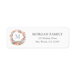 Elegant Christmas Monogram Wreath Return Address Return Address Label