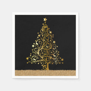 Elegant Christmas New Years Black Gold Glitter Napkin