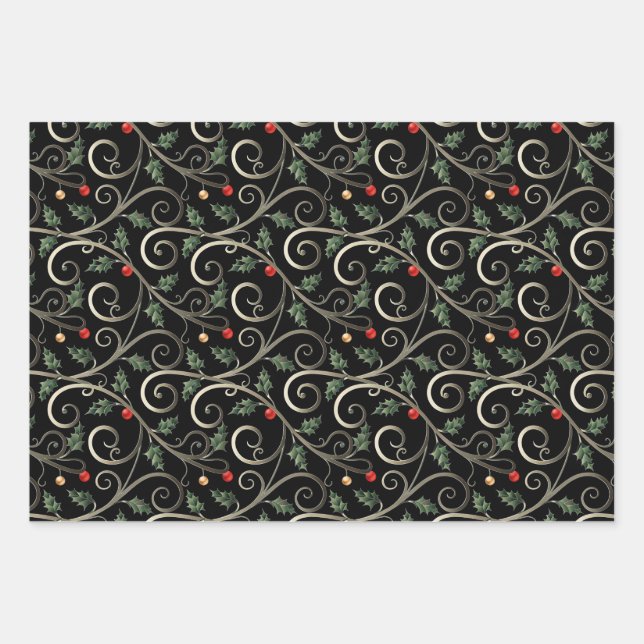 Elegant Christmas Night – Luxe Wrapping Paper Set (Front)