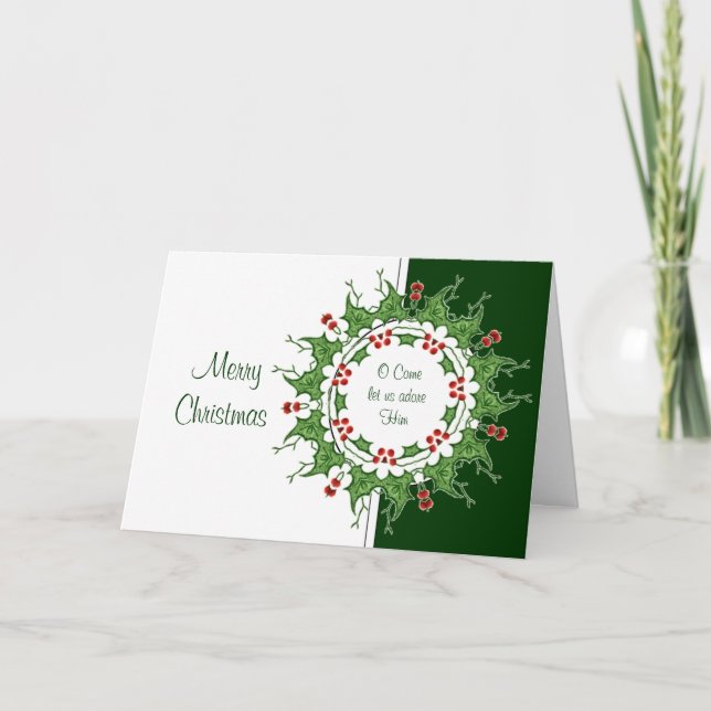 Elegant Christmas O Come Let us Adore Him Holiday Card (Front)