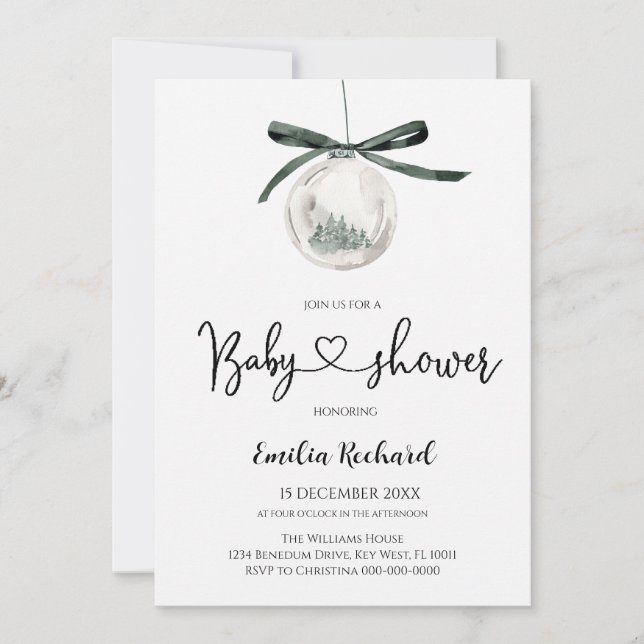 Elegant  Christmas Ornament baby shower Invitation (Front)