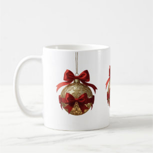 Elegant Christmas Ornament Beige and Red Coffee Mug